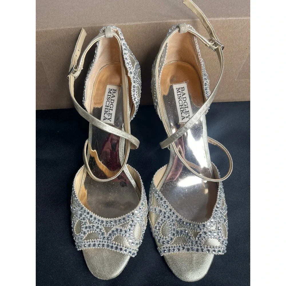 Badgley Mischka Gold and Silver Crystal-Embellished Wedge Sandals